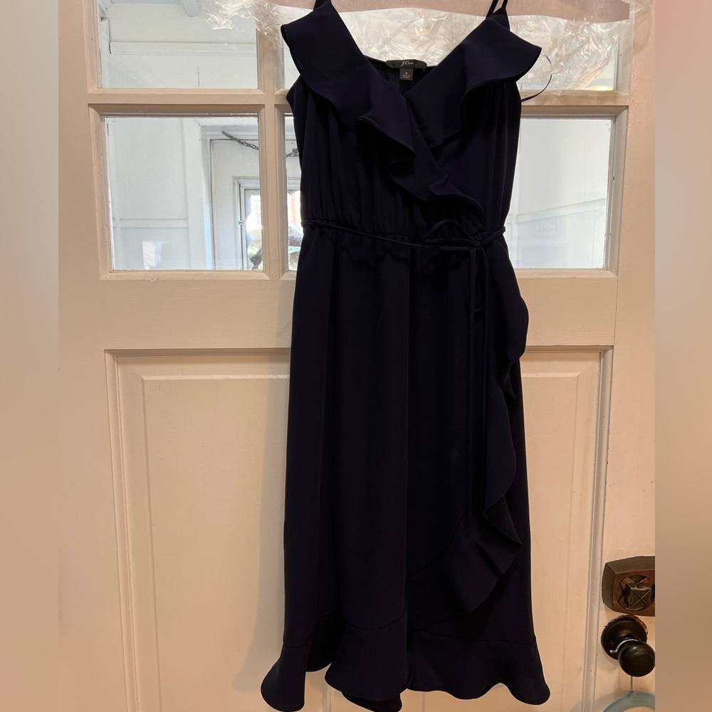 J-Crew Navy Wrap Dress with Spaghetti Staps